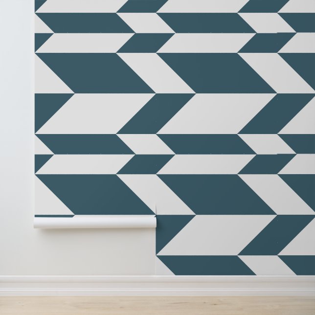 Bold Two Tone Arrow Chevron Stripe Blue White Wallpaper (Application)