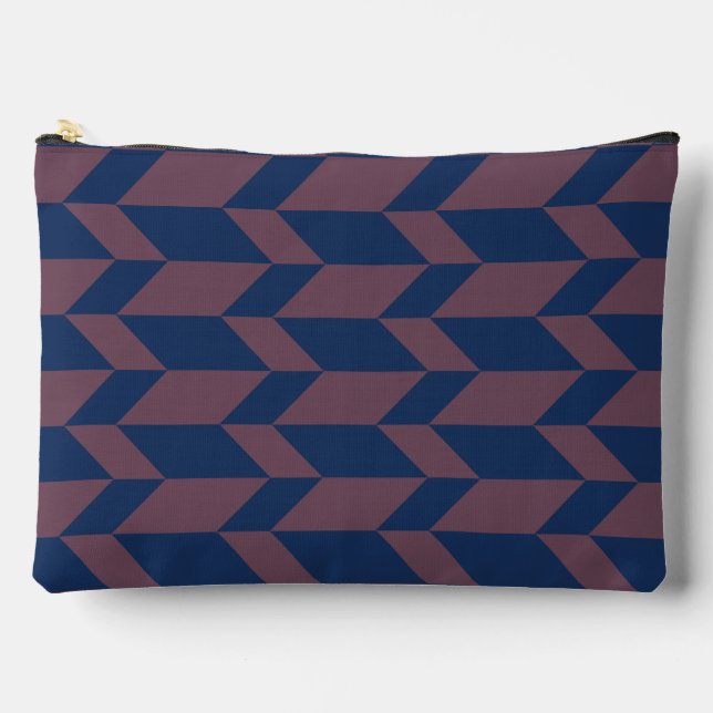 Bold Two Tone Arrow Chevron Stripe Dark Blue Pink Accessory Pouch (Front)