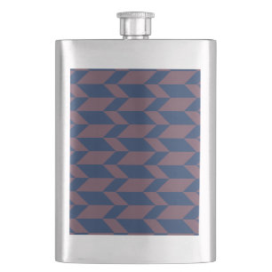 Bold Two Tone Arrow Chevron Stripe Dark Blue Pink Hip Flask