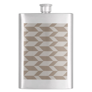 Bold Two Tone Arrow Chevron Stripe Neutral Browns Hip Flask