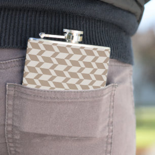 Bold Two Tone Arrow Chevron Stripe Neutral Browns Hip Flask