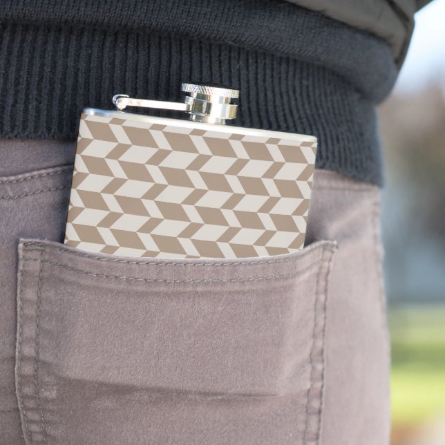 Bold Two Tone Arrow Chevron Stripe Neutral Browns Hip Flask (In Situ)