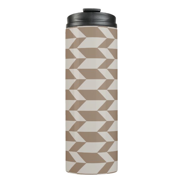 Bold Two Tone Arrow Chevron Stripe Neutral Browns Thermal Tumbler (Front)