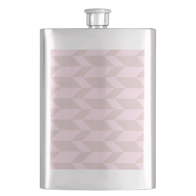 Bold Two Tone Arrow Chevron Stripe Neutral Pinks Hip Flask (Front)