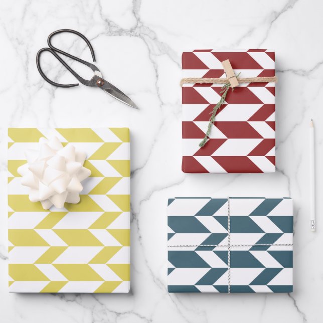 Bold Two Tone Arrow Chevron Stripe Primary & White Wrapping Paper Sheet (Front)