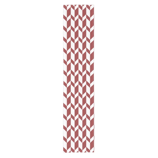 Bold Two Tone Arrow Chevron Stripe Red White Short Table Runner (Front)