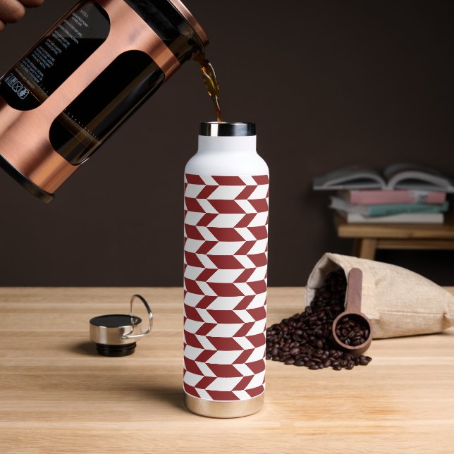 Bold Two Tone Arrow Chevron Stripe Red White Water Bottle (Coffee)