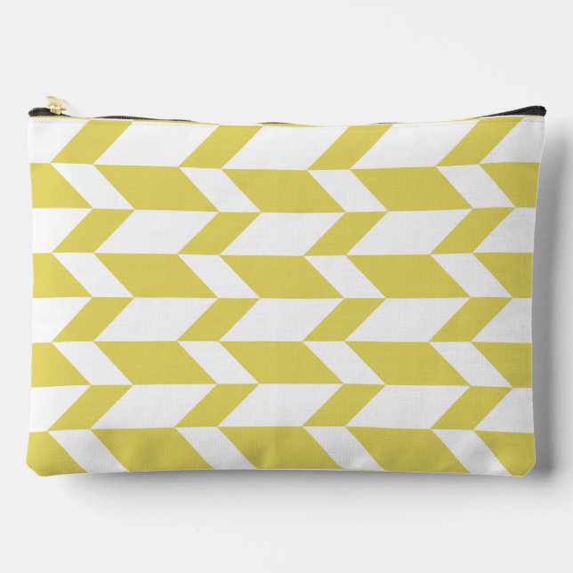 Bold Two Tone Arrow Chevron Stripe Yellow White Accessory Pouch (Front)