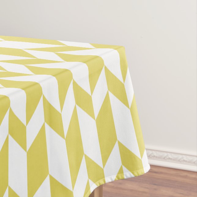 Bold Two Tone Arrow Chevron Stripe Yellow White Tablecloth (In Situ)