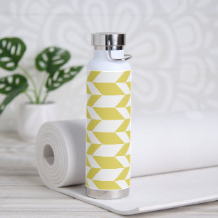 Bold Two Tone Arrow Chevron Stripe Yellow White Water Bottle