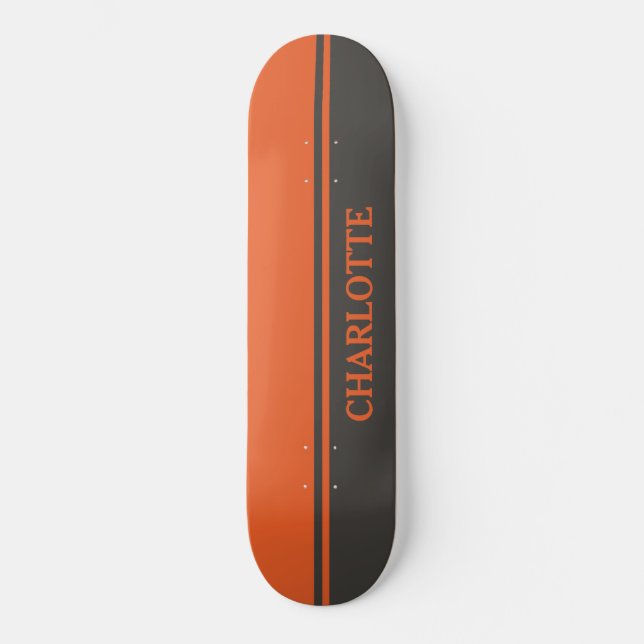 Bold Two-Tone Orange and Black  Skateboard (Front)