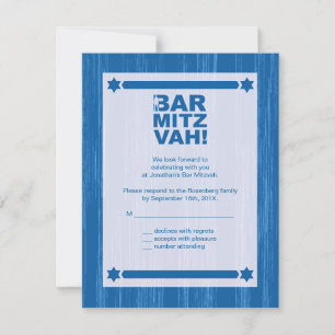 Bold Type Bar Mitzvah Reply Card in Blue