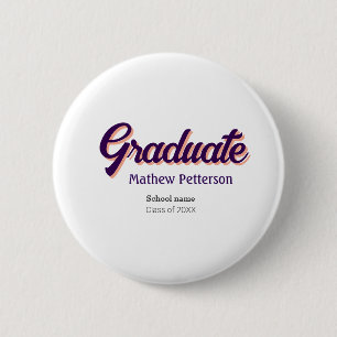 Bold type simple black classy modern graduation 6 cm round badge