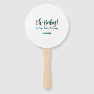 Bold type simple blue oh baby baby shower name hand fan