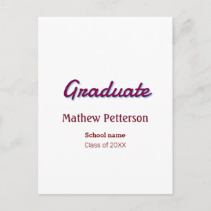Bold type simple mauve classy modern graduation pi postcard