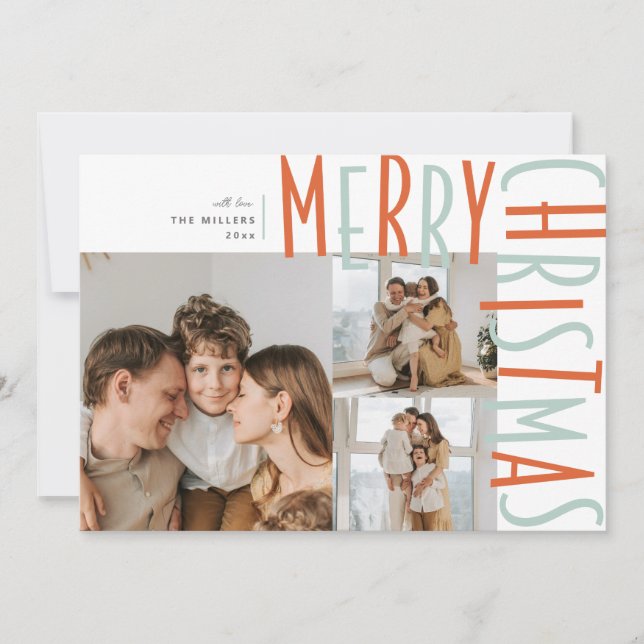 Bold Type Three Photo Christmas Cards (Front)