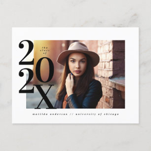 Bold typographic and geometric graduation postcard