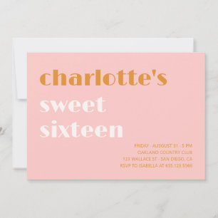 Bold typographic simple salmon Sweet sixteen Invitation