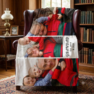 Bold Typography 3 Photo Grandad Established Fleece Blanket
