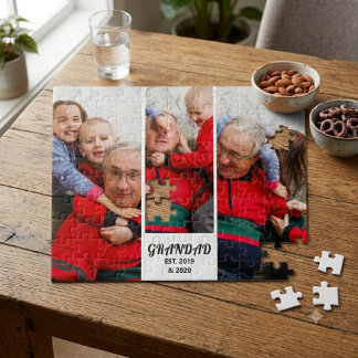 Bold Typography 3 Photo Grandad Established Jigsaw Puzzle