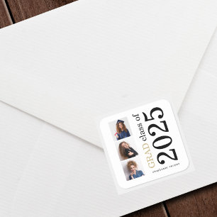 Bold Typography 3 photos White 2022 Graduation Square Sticker