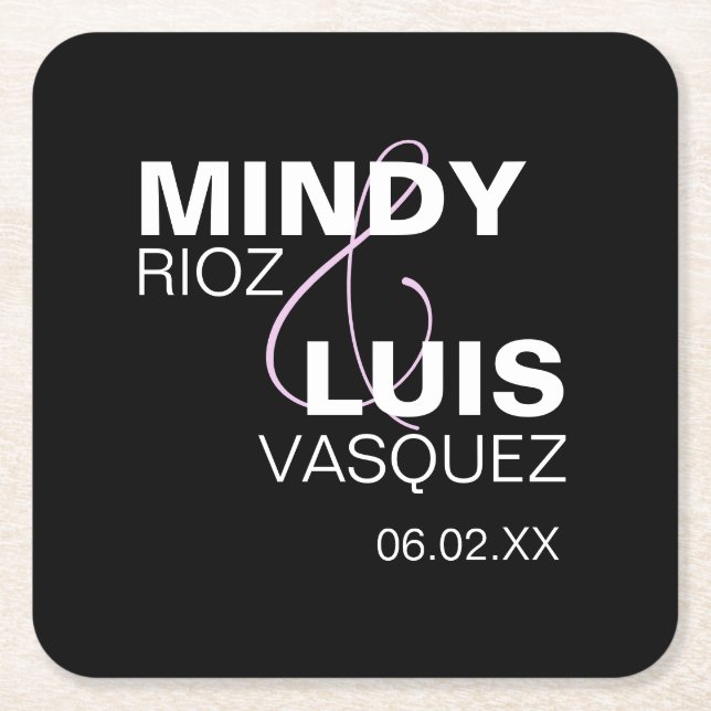 Bold Typography Ampersand Pink Black  Square Paper Coaster (Front)