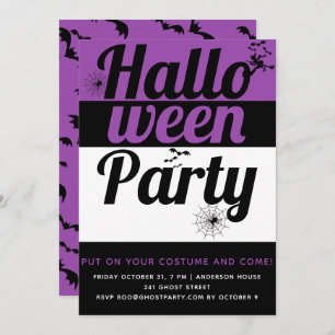 Bold typography and spiders purple Halloween party Invitation