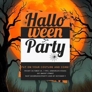 Bold typography, bats and spiders Halloween party Invitation