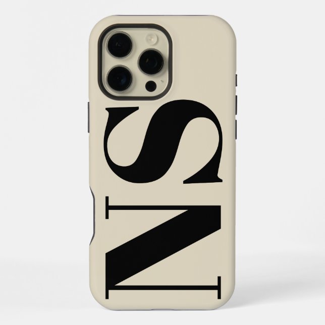Bold Typography Black and Beige Initials Monogram iPhone Case (Back)