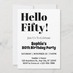 Bold Typography Black And White 50th Birthday  Invitation