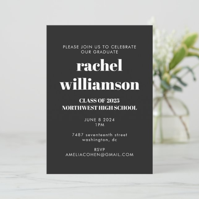 Bold Typography Black and White Graduation Party  Invitation (Standing Front)