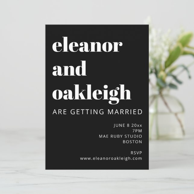 Bold Typography Black and White Modern Wedding Invitation (Standing Front)