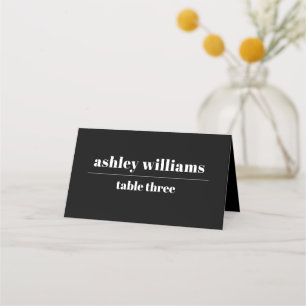 Bold typography black and white wedding place card