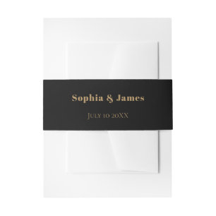 Bold Typography Black Gold Minimalist Wedding Invitation Belly Band