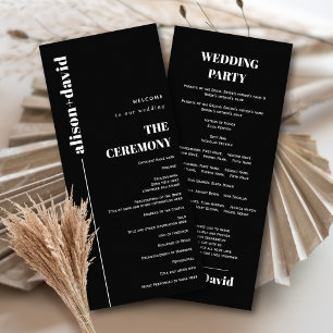 Bold typography black minimalist wedding program rack card