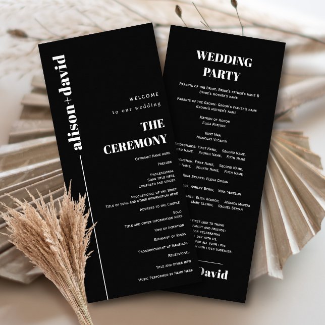 Bold typography black minimalist wedding program rack card (Creator Uploaded)