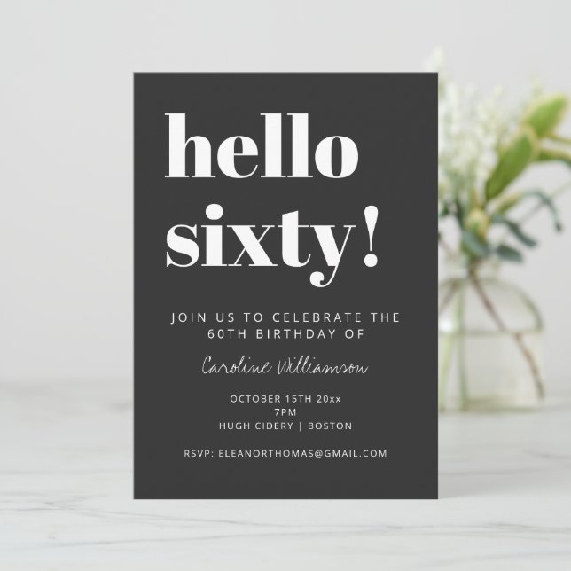 Bold Typography Black Modern 60th Birthday Party Invitation (Standing Front)