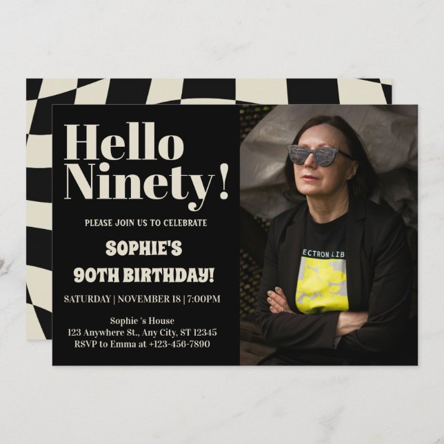 Bold Typography Black Modern Ninety 90th Birthday  Invitation (Front/Back)