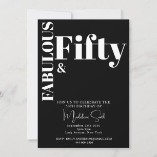 Bold Typography Black White Modern 50th Birthday Invitation
