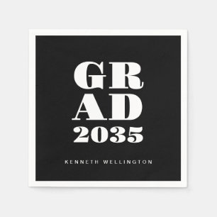 Bold Typography Black White Modern Graduation Napkin