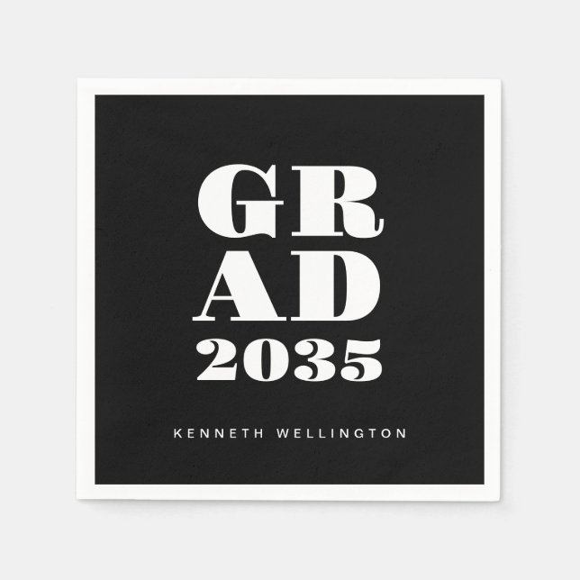 Bold Typography Black White Modern Graduation Napkin (Front)