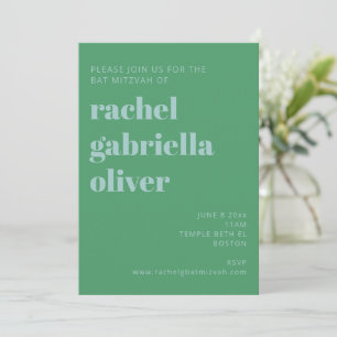 Bold Typography Blue and Green Modern Bat Mitzvah Invitation