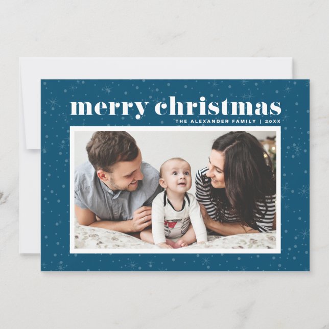 Bold Typography Blue Happy Holidays Photo Holiday Card (Front)