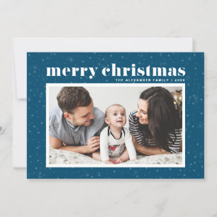 Bold Typography Blue Happy Holidays Photo Holiday Card