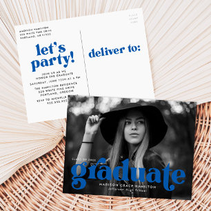 Bold Typography Blue Photo Graduation Party Invitation Postcard