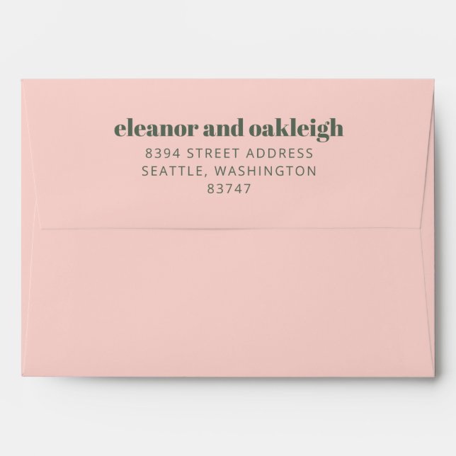Bold Typography Blush Pink Green Modern Wedding Envelope (Back (Top Flap))
