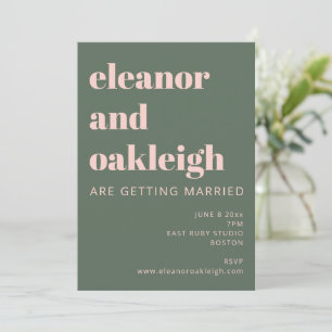 Bold Typography Blush Pink Green Modern Wedding Invitation