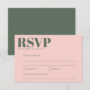 Bold Typography Blush Pink Green Modern Wedding RSVP Card