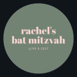 Bold Typography Blush Pink Green Personalised  Classic Round Sticker<br><div class="desc">Add a stylish and personalised touch to your celebration with these Sage Green Bat Mitzvah Stickers, perfect for marking this special milestone. Featuring a modern sage green background with elegant blush pink typography, these stickers are both chic and versatile. Ideal for party favours, envelope seals, or decorations, they help create...</div>