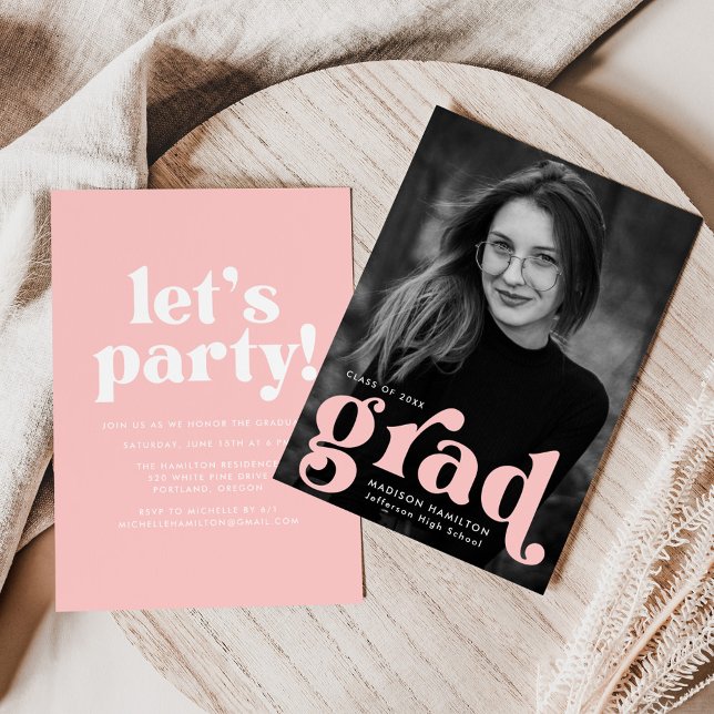 Bold Typography Blush Pink Photo Graduation Party Invitation (Creator Uploaded)
